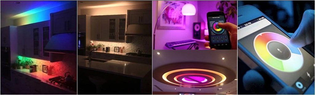 Verschillende kleuren en helderheid van slimme wifi led lampen en ledstrips