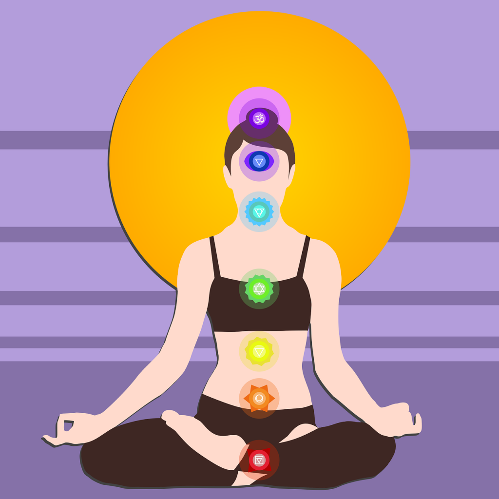 Illustratie chakra's in lichaam bij reiki inwijdingsproces
